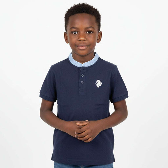 Navy Chamray Mandarin Collor Polo Navy Nawao.com
