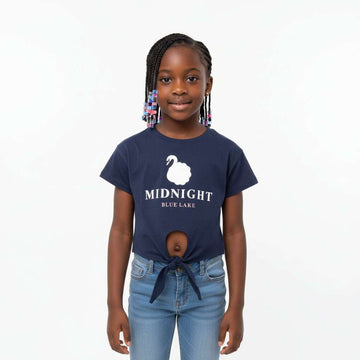 Navy  Crochet Swan Knotted T Shirt  Navy Nawao.com