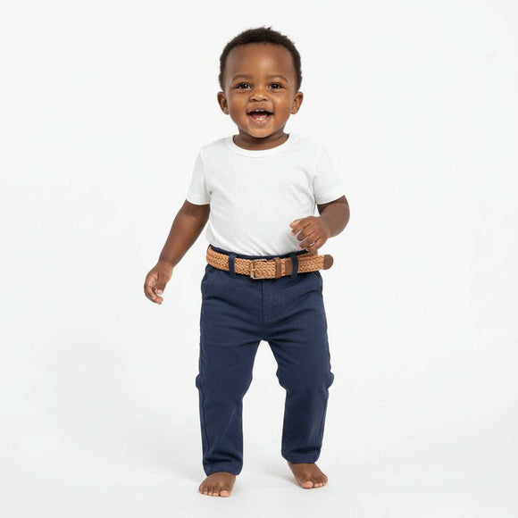 Navy Dobby Belted Chino Navy Nawao.com