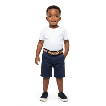 Navy Dobby Belted Shorts Navy Nawao.com