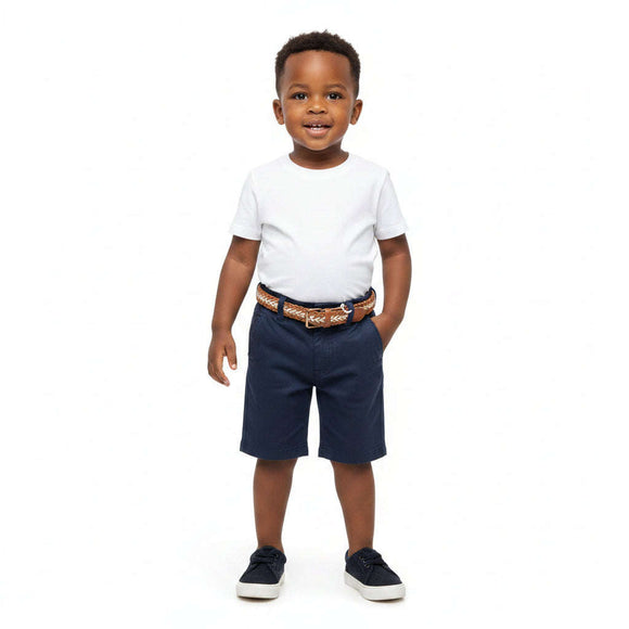 Navy Dobby Belted Shorts Navy Nawao.com