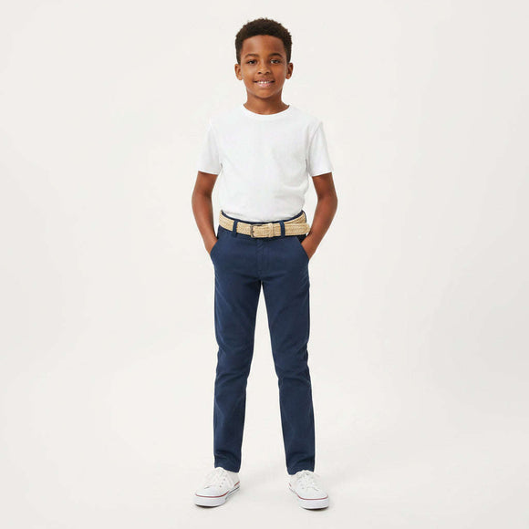 Navy Dobby Belted Trouser Navy Nawao.com