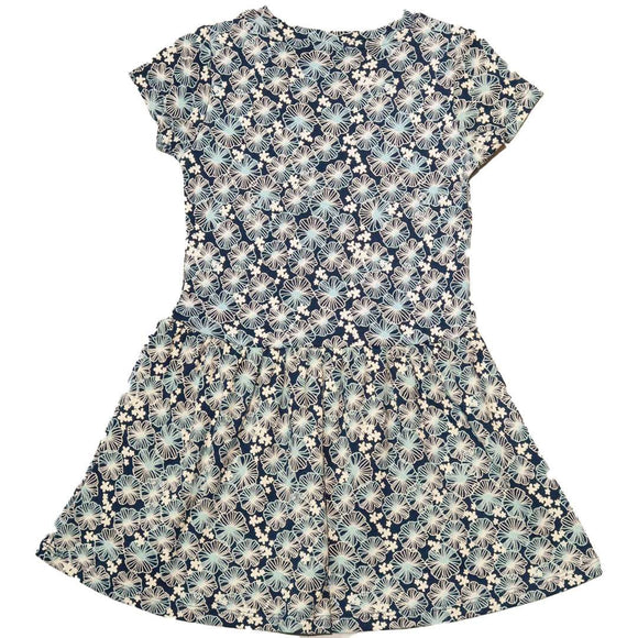 Navy Floral Aop Interlock Drop Waist Dress Nawao.com