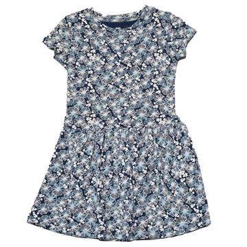 Navy Floral Aop Interlock Drop Waist Dress Nawao.com