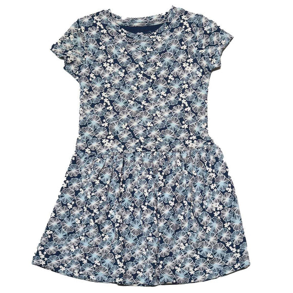Navy Floral Aop Interlock Drop Waist Dress Nawao.com