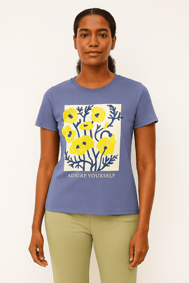 Navy Floral Printed T Shirt Nawao.com