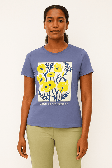Navy Floral Printed T Shirt Nawao.com