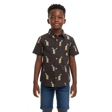 Navy Giraffe Aop Short Sleeve Shirt And T Shirt  Navy Nawao.com