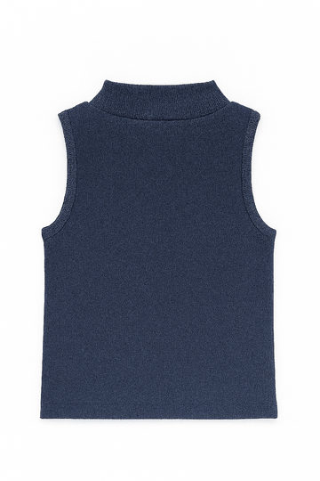 Navy High Neck Rib Tshirt Nawao.com
