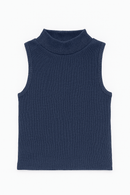 Navy High Neck Rib Tshirt Nawao.com