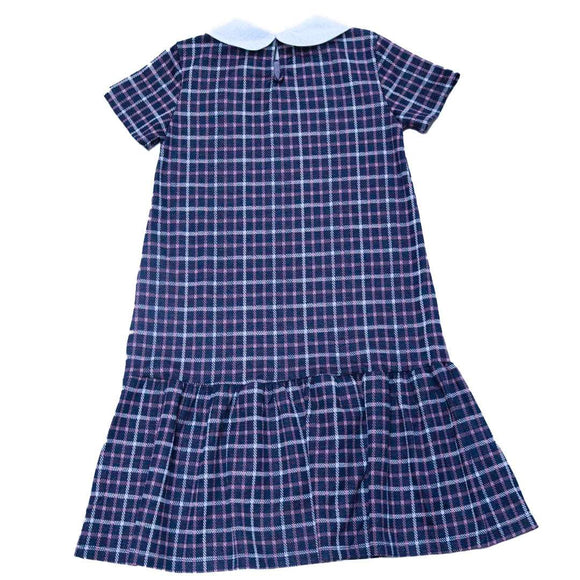 Navy Jacquard Collared Drop Hem Dress Assorted Nawao.com