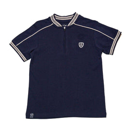 Navy Jacquard Zip Thru Polo Shirt Nawao.com