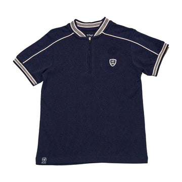 Navy Jacquard Zip Thru Polo Shirt Nawao.com