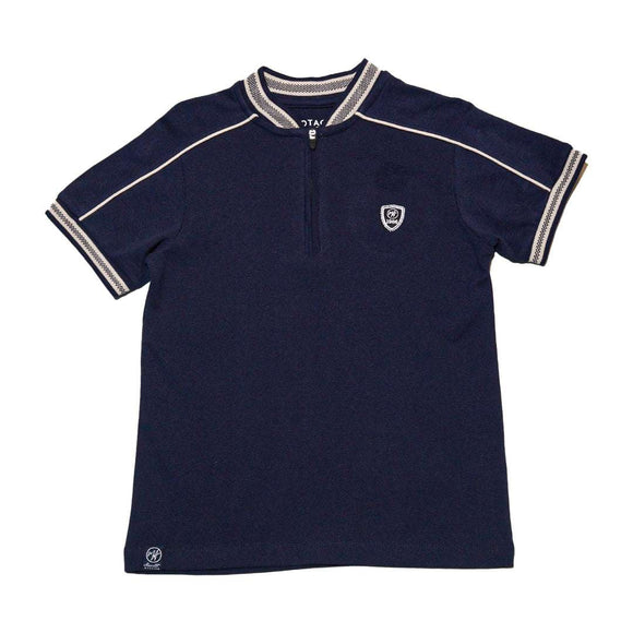 Navy Jacquard Zip Thru Polo Shirt Nawao.com