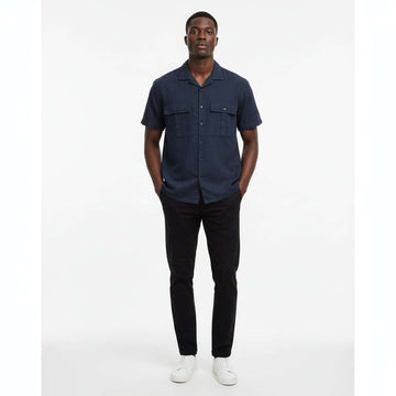 Navy Linen Blend Field Shirt Nawao.com