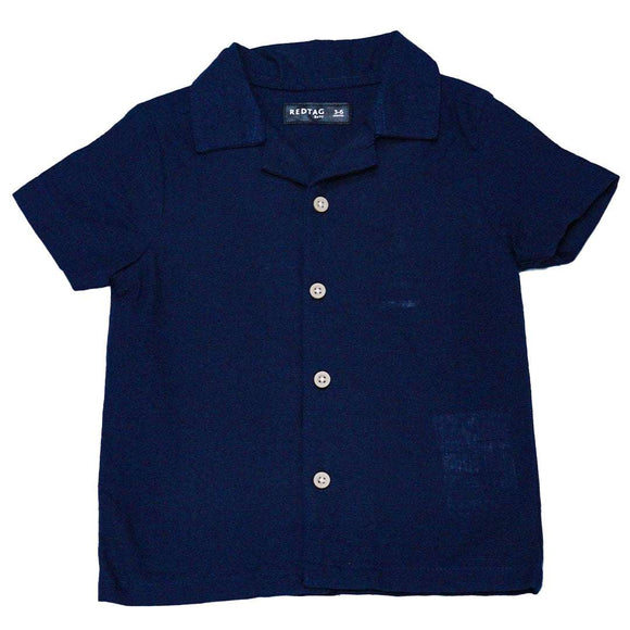Navy Linen Resort Short Slv Shirt Nawao.com