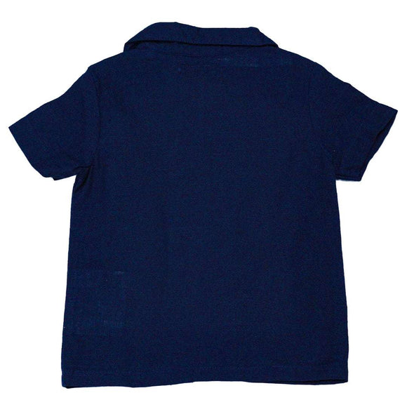 Navy Linen Resort Short Slv Shirt Nawao.com