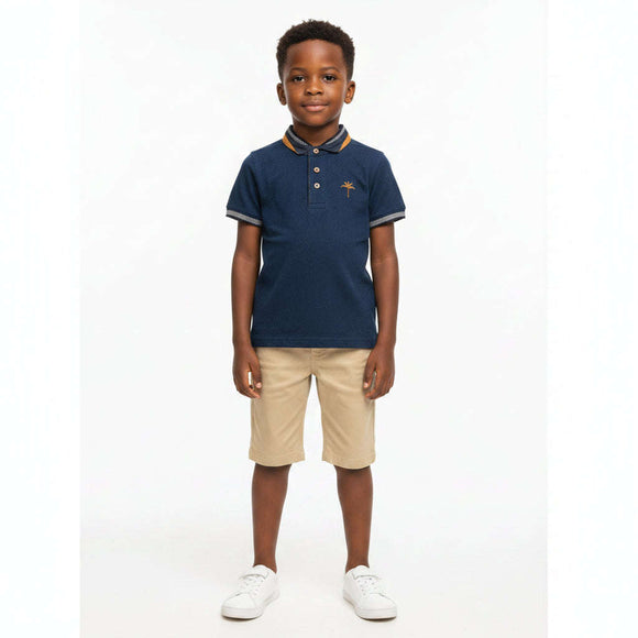 Navy Mandarin Smart Collar Polo Navy Nawao.com