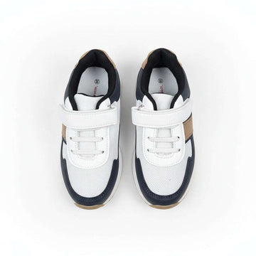 Navy Material Block Slim Runner Navy Nawao.com
