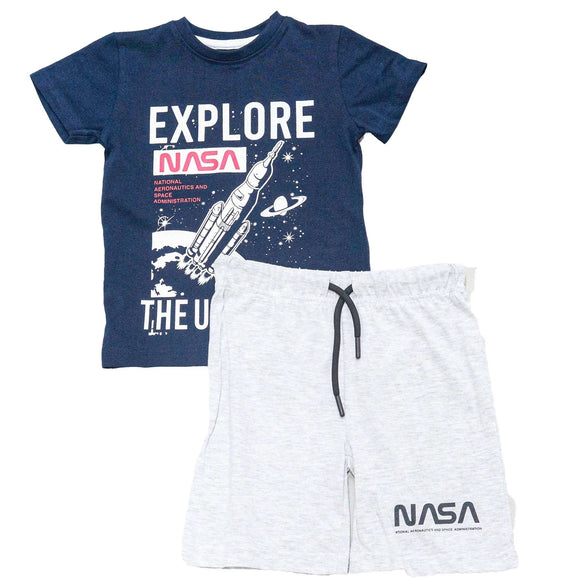 Navy Nasa Short Sleeve T Shirt And Shorts Pyjama Set Nawao.com