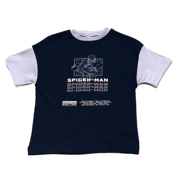 Navy Oversize Contrast Sleeve Spiderman T Shirt Nawao.com