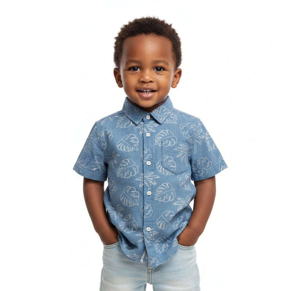 Navy Palm Aop Short Sleeve Shirt Navy Nawao.com