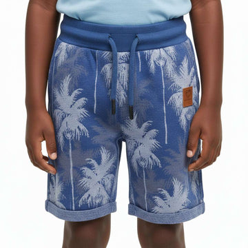 Navy Palm Tree All Over Jacquard Shorts Navy Nawao.com