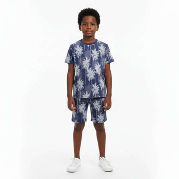 Navy Palm Tree All Over Jacquard T Shirt Navy Nawao.com