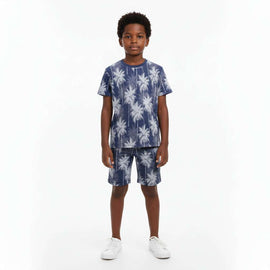 Navy Palm Tree All Over Jacquard T Shirt Navy Nawao.com