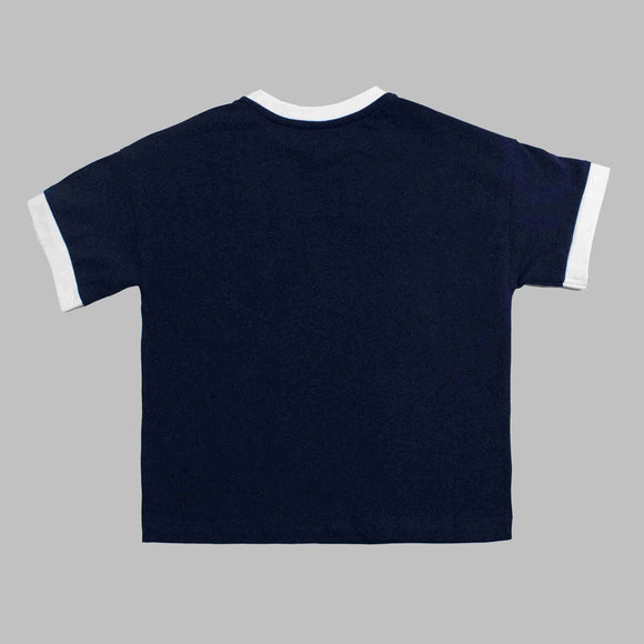 Navy Print Short Sleeve T Shirt Nawao.com