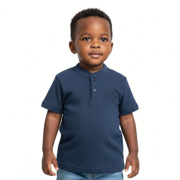 Navy Short Sleeve Popcorn Knit Henley Navy Nawao.com