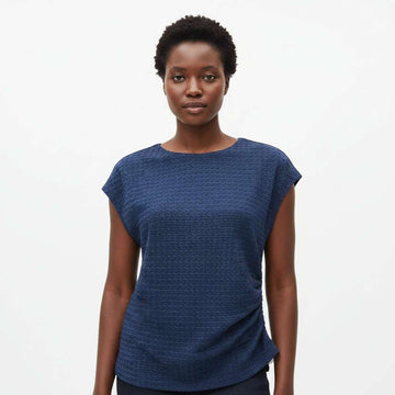 Navy Side Ruching Detail Tetured Knitted Top Navy Nawao.com