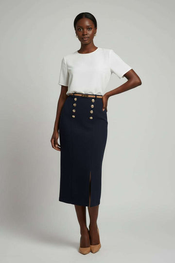 Navy Skirt With Button Details Nawao.com