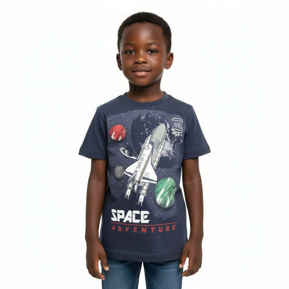 Navy Space Printed Short Sleeve T Shirt Navy Nawao.com