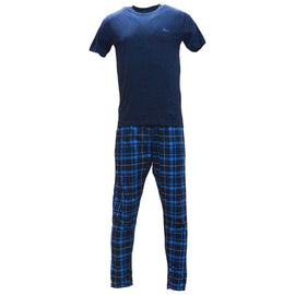 Navy T Shirt And Check Pyjama Set Navy Nawao.com