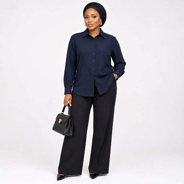 Navy Textured Button Front Shirt Navy Nawao.com