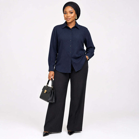Navy Textured Button Front Shirt Navy Nawao.com