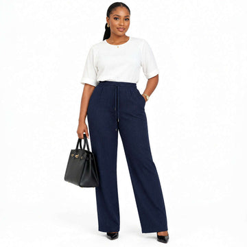 Navy Textured Wideleg Knitted Trouser Navy Nawao.com