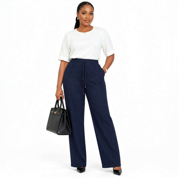 Navy Textured Wideleg Knitted Trouser Navy Nawao.com