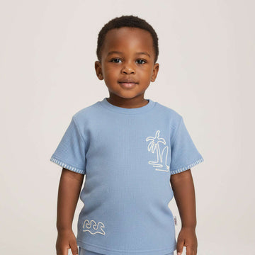 Navy Waffle Embro T Shirt Navy Nawao.com