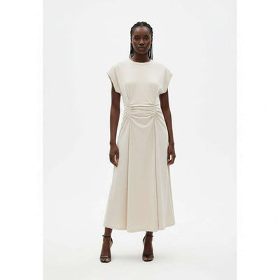 Navy Waist Elastic Detail Midi Dress Navy Nawao.com
