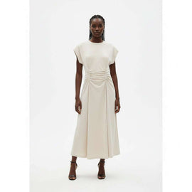 Navy Waist Elastic Detail Midi Dress Navy Nawao.com
