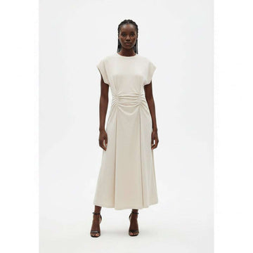 Navy Waist Elastic Detail Midi Dress Navy Nawao.com