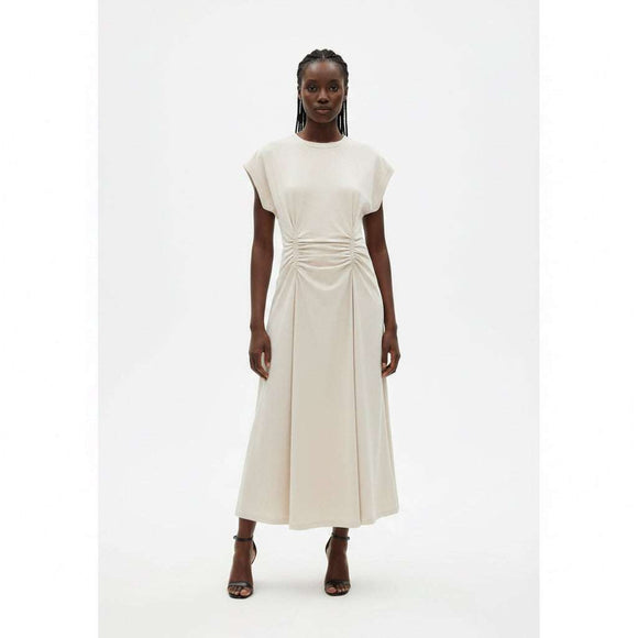 Navy Waist Elastic Detail Midi Dress Navy Nawao.com