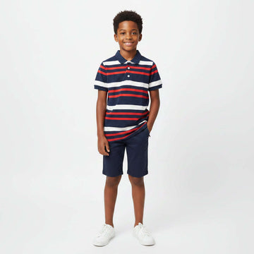 Navy White Red Colorblock Stripe Polo Navy Nawao.com