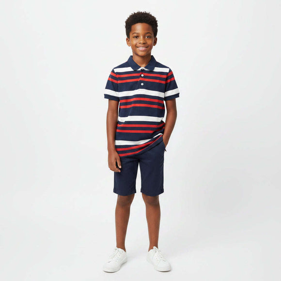 Navy White Red Colorblock Stripe Polo Navy Nawao.com