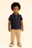 Navy Zip Placket Polo Shirt Navy Nawao.com