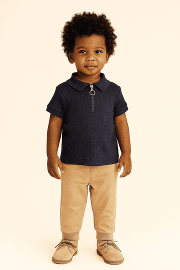 Navy Zip Placket Polo Shirt Navy Nawao.com