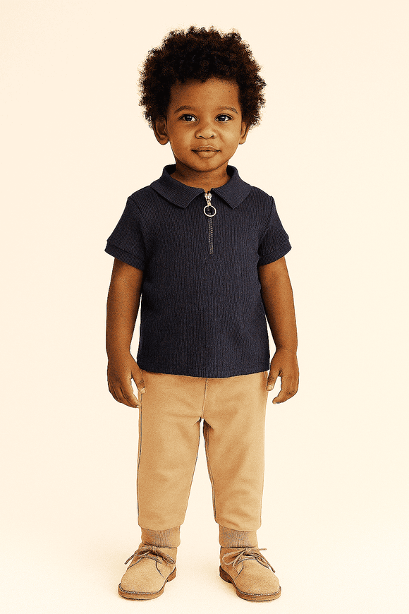 Navy Zip Placket Polo Shirt Navy Nawao.com