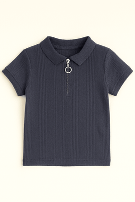 Navy Zip Placket Polo Shirt Navy Nawao.com